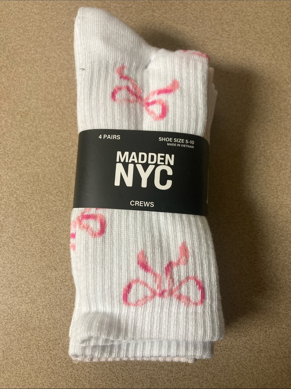 Madden NYC White Crew Socks with Pink Bow Detail